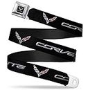 Buckle-Down Seatbelt Belt - CORVETTE/C7 Logo Black/Silver/Red - 1.5" Wide - 24-38 Inches in Length