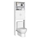 YAHEETECH Over The Toilet Bathroom Organizer, Wooden Modern Space Saver Storage Cabinet with Adjustable Shelf and Glass Door, White