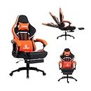 CUBICOD Gaming Chair With Footrest, Computer Ergonomic Video Game Chair, Backrest, Seat Height Adjustable, Lumbar Support, Massage, Gaming Chair for Adults (Model Quantum, Black - Orange)