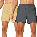 MARKRICH Men's Pure Cotton Classic Ultra - Light Regular fit Elastic Waist Band Boxer Shorts (Pack of 2) Black,Yellow