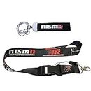 Smooth Silk Lanyard & PU Leather Key Chain Wristlet Tag Keyring For Automotive Car, SUV, Truck, Motorcycle, Scooter, ATV, UTV, RV, House Keys, Office ID, Accessories Gifts (Nismo Black)