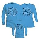 RAINBOWTEES My Home-Family-Life Family Full Sleeve Tshirts Set of 3,Set of 4 for Father Mother and Kids (3, Turquoise Blue)