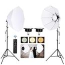 Photo Video Studio Softbox Photography Continuous Reflective Lighting System Kit with 2pcs 6500k 85W Stepless Dimming LED Bulbs for Portraits/Product Photography Advertising Shooting