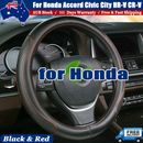 Genuine Leather Car Steering Wheel Cover Black&Red Trim for Honda Civic Gen G14