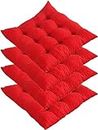 EVANEM Set of 4 Dining Chair Cushions with Ties Soft Comfort Non Slip Square Seat Pads for Kitchen Dining Office Living Room Patio(Red)