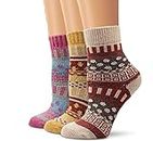 Aeoss Women Wool Socks Vintage Style Winter Warm Soft Thick Knit Wool Multicolor Socks Soft, Thick Knitted Free Size - 3 Pairs for Cozy Comfort (3PAIR)