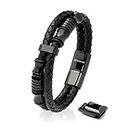 SERASAR Bracelets for Men 20cm Black Gift-Box Genuine-Leather Cowhide Braided Adjust-Able Magnetic-Clasp Multi-Layer Jewellery-Box Rope Man Mans Male Boy Boys Mens Bracelets Band Jewelry Accessories
