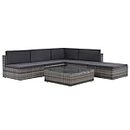 'vidaXL Outdoor Poly Rattan Lounge Set - Weather Resistant Garden Furniture - Includes Corner Sofa, Centre Sofas, Coffee Table, Ottoman, Cushions - Grey