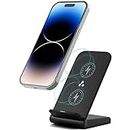 Ambrane 15W Wireless Charging Stand for iPhone 14/13/12 Series, Galaxy S23/S22/S21/S20/Note20 Series, Oneplus 9/9 Pro, Apple Watch & Other Qi Devices (Powerpod, Black)