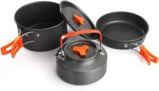 3pcs Camping Cookware Kit Hiking Picnic Cooking Bowl Pot Pan Knife Spoon Set UK