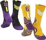 2 Pack Elite Basketball Socks Team Number Socks Compression Unisex Cotton Athletic Socks Fans Gift (6,F)