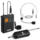 TONOR UHF Wireless Microphone System with Headset Mic/Lavalier Lapel Mic, Bodypack Transmitter, Rechargeable Receiver, 15 Channels 200ft Range 1/4" Output for Recording Live Performance PA Speaker