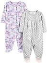Simple Joys by Carter's Baby Girls' Fleece Footed Sleep and Play, Pack of 2, Purple/Grey, Floral/Dots, 6-9 Months