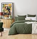 Gioia Casa 100% (3Pcs) Cotton Vintage Washed Bed Quilt Cover Set - Ultra Soft, Comfy, Luxurious Duvet Cover with Zipper Closure - Elegant Quilt Cover Set for Bedding - Khaki Green - King Size