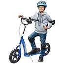 HOMCOM Teen Push Scooter, Kids Scooter w/ 12" EVA Tyres, Rear Brake, Foot Brace, Children Stunt Scooter Big Wheels Scooter for 5-12 Years Old, Blue