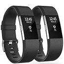 2 Pack Waterproof Bands Compatible with Fitbit charge 2, Classic Soft Sports Replacement Wristbands for Women Men (large 6.7"-8.1", black+black)
