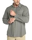 Outdoor Ventures Chemise de loisirs pour homme - Manches longues - Respirant - Séchage rapide - Pour homme - Printemps été - Protection UV - T-shirt de sport, Gris/vert, L