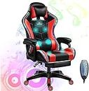 RGB Video Gaming Chairs with Speakers Ergonomic PRO Gaming Chair with Full Massage Lumbar Support And Retractible Footrest Adjustable Backrest Computer Chair,Rosso,Enchanting12
