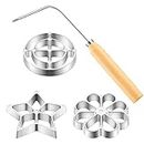Achappam Mold Bunuelos Mold with Handle Rosette Maker Rosette Cookie Bunuelos Tool Aluminium Cast Waffle Molds Set with 3 Interchangeable Heads Star Flower Circle for Kitchen Baking Cooking Housewares