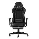 Panana Gaming Stuhl mit Hoher Rückenlehne Drehbarer Bürostuhl mit Fußstütze und Kissen PC-Stuhl Racing Computerstuhl (Black)