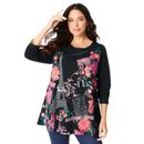 Plus Size Women's Travel Graphic Long-Sleeve Tee by Roaman's in Black Paris Print (Size 12)