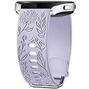 Sunflower Engraved Band Compatible with Samsung Galaxy Watch 4 5 6 40mm 44mm Bands, Galaxy Watch 4 Classic/ Galaxy Watch 6 Classic/ Watch 5 Pro 45mm/ Active 2 Strap, 20mm Soft Silicone Band, Lavendergray