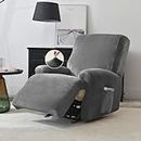 HOKIPO 4-Pieces Premium Velvet Elastic Stretchable Recliner Sofa Cover 1 Seater Soft Washable Sofa Slipcovers Furniture Protector, Dark Grey (AR-4907-DGRY)