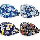 SATINIOR 4 Pack Scrub Cap Printed Bouffant Turban Cap Adjustable Bouffant Hair Cover Unisex Doctor Cap with Sweatband for Beauty Worker Personal Care Supplies