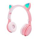 Auriculares Bluetooth para niños, música HIFI, auriculares inalámbricos para juegos, luz LED, plegables, Bluetooth, estéreo, orejas de gato, para niños, niñas y adultos (rosa)