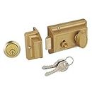 SUMBIN Night Latch Deadbolt Rim Lock,Brass Latch Antique Locks with Keys for Front Door,Gold Finish