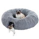 PAWZ Road Cat Tunnel for Winter Warm [φ42=108cm] Fluffy Cat Toy with Plush, [3 in 1] Kitty Donut Tunnel, Heated Kitten Tunnel Bed, Grey