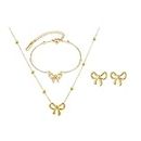 HSAJS Schmuck Set für Damen Schleifen Schmuckset Halskette Ohrringe Armband Set Hypoallergene Modeschmuck Geschenke für Frauen und Mädchen