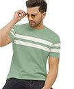 SWADESI STUFF Regular Fit Striped Round Neck Half Sleeve Latest T-Shirt for Men - Light Green (XXL)