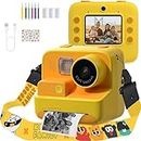 MANVI Instant Print Camera for Kids, 48 MP Print Camera for Boys & Girls, 1080P Video Recoding Camera with 3 Printing Rolls (Yellow)