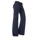 Yoga Pants with Pockets for Women Loose Cargo Sweatpants Stretch Waist Drawstring Wide Leg Pants Cozy Workout Leggings, B#01 Navy, Large