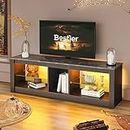 Bestier TV Schrank, Fernsehtisch 140CM Modernes TV Board mit Glasregal RGB LED Beleuchtet für 65" TVs, TV Fernsehschrank mit Ambient Lights für Wohnzimmer Schlafzimmer Unterhaltungsgerät, Schwarz