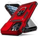 YZOK for iPhone 11 Pro Case,with Camera Lens Cover HD Screen Protector,[Military Grade] Ring Car Mount Kickstand Hybrid Hard PC Soft TPU Shockproof Protective Case for iPhone 11 Pro-Red