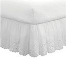 Eyelet Ruffled Bedskirt – Ruffled Bedding with Gathered Styling –14” Drop, Full, White