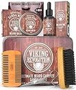 Viking Revolution Sandalwood Ultimate Beard Kit - Beard Grooming Kit with Beard Brush, Beard Comb, Beard Balm, Beard Oil, Beard & Moustache Scissors in Gift Box - Gifts for Men