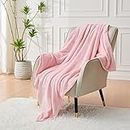 LINENOVA Fleece Throw Blanket for Couch, Sofa, Bed, Soft Lightweight Flannel Microfiber Plush Cozy Blankets and Throws for All Seasons(127x152cm, Pink)