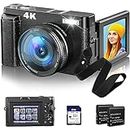 4K Digital Camera for Photography and Video Autofocus, 48MP Vlogging Camera with SD Card Anti-Shake, 3'' 180° Flip Screen Compact Camera with Flash, 16X Zoom Digital Camera for Travel, 2 Batteries