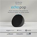 Echo Pop | Full sound compact smart speaker with Alexa - Charcoal + 4 months of Amazon Music Unlimited FREE w/ auto-renew