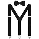 HABI Solid Color Mens Suspender Bow Tie Set Clip On Y Shape Adjustable Braces (Black)