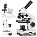 MAXLAPTER Microscope Kit for Kids Adults Mechanical Stage Reflected/Transmitted Illumination Wide-Field Eyepieces
