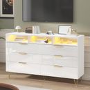 High Gloss Wood Dressers & Chests of Drawers with LED Lights, 6 Drawer Dresser
