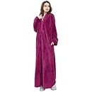Hellomamma Womens Soft Long Fleece Dressing Gown Full Length Fluffy Bathrobe Sleepwear Zip Up Rose Red