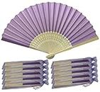 FANSOF.FANS Purple Pack of 10 Wholesale Silk Fabric Handheld Folding Fan with Grade A Bamboo Ribs for Women Girls Summer Party Event Favour Birthday Wedding Best Gift