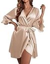Ekouaer Womens Bathrobe Silk Soft V-Neck Satin Short Kimono Robe Bride Bathrobes Sleepwear XX-Large