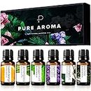 PURE AROMA Essential oils 100% Pure Therapeutic Grade Oils kit- Top 6 Aromatherapy Oils Gift Set-6 Pack, 10ML(Eucalyptus, Lavender, Lemon grass, Orange, Peppermint, Tea Tree)