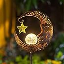 Hapjoy Outdoor Solar Lights Garden Decor for Patio,Lawn or Pathway Moon Decorations Crackle Glass Globe Stake Metal Lights Waterproof Warm LED Garden Gifts (Bronze)
